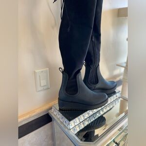 Black Over the Knee Platform Chelsea Boots